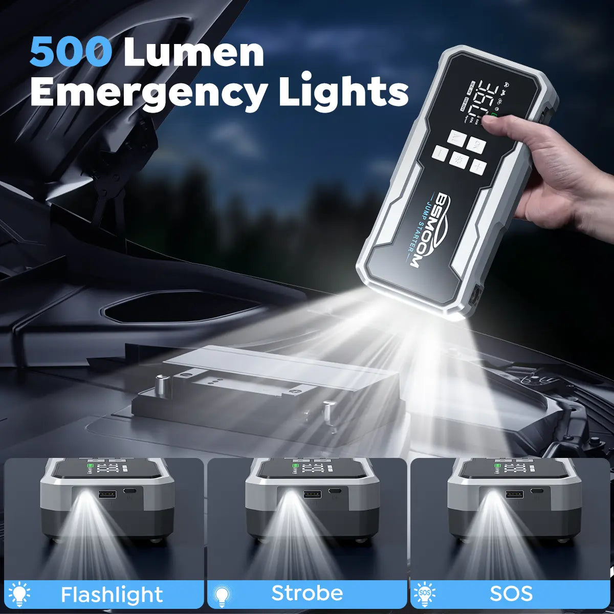  7000A Car Jump Starter with Air Compressor and Tire Inflator, 12V Battery Charger with LCD Display, Multi-Functional Auto Jump Starter with LED and Smart Charging