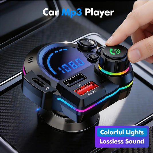 Bluetooth FM Transmitter for Car - HD Audio Hi-Fi Music Player, Type-C PD 20W & QC 3.0 Fast Charger, Dual USB Ports, Wireless Hands-Free Kit with LED Display - Ideal Road Trip Accessory 
