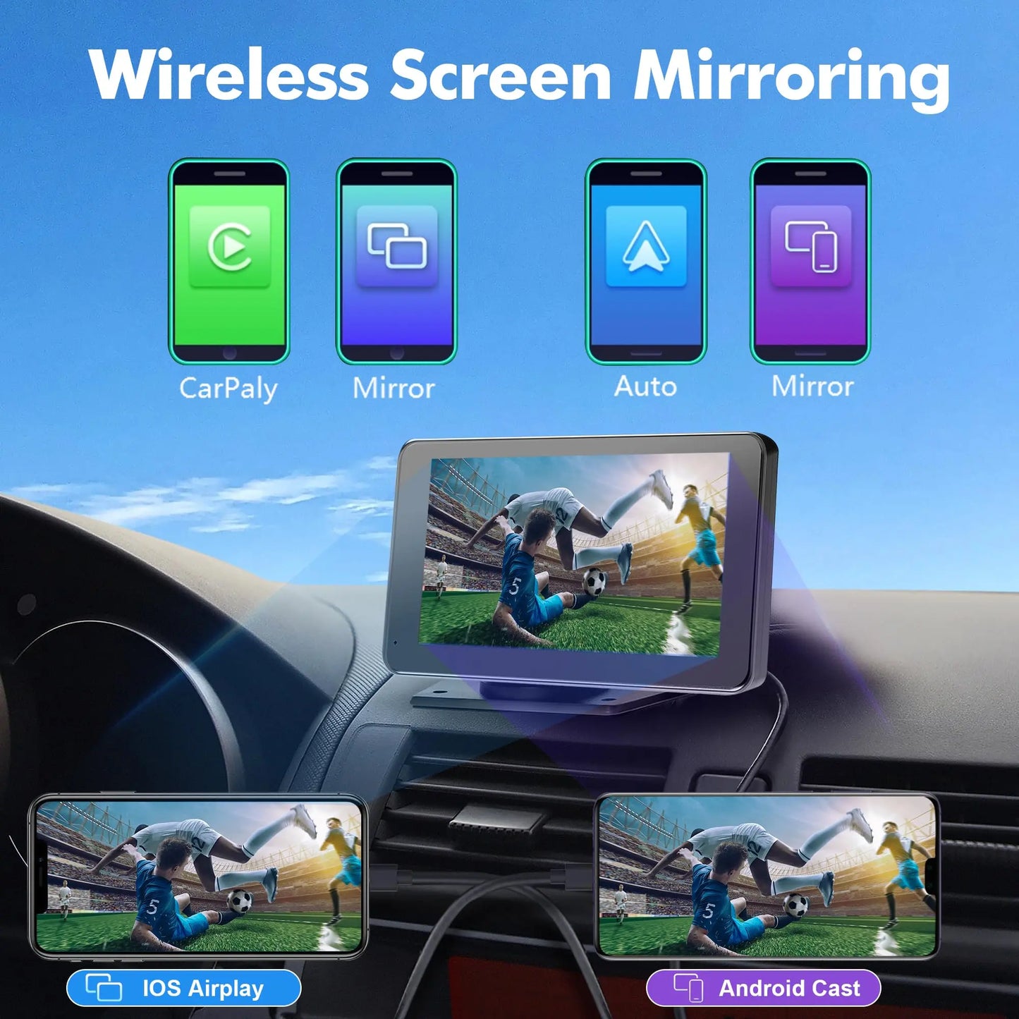 Upgraded Wireless CarPlay Screen for Android & iPhone - Premium Portable CarPlay Adapter for Enhanced In-Car Entertainment and Media Experience