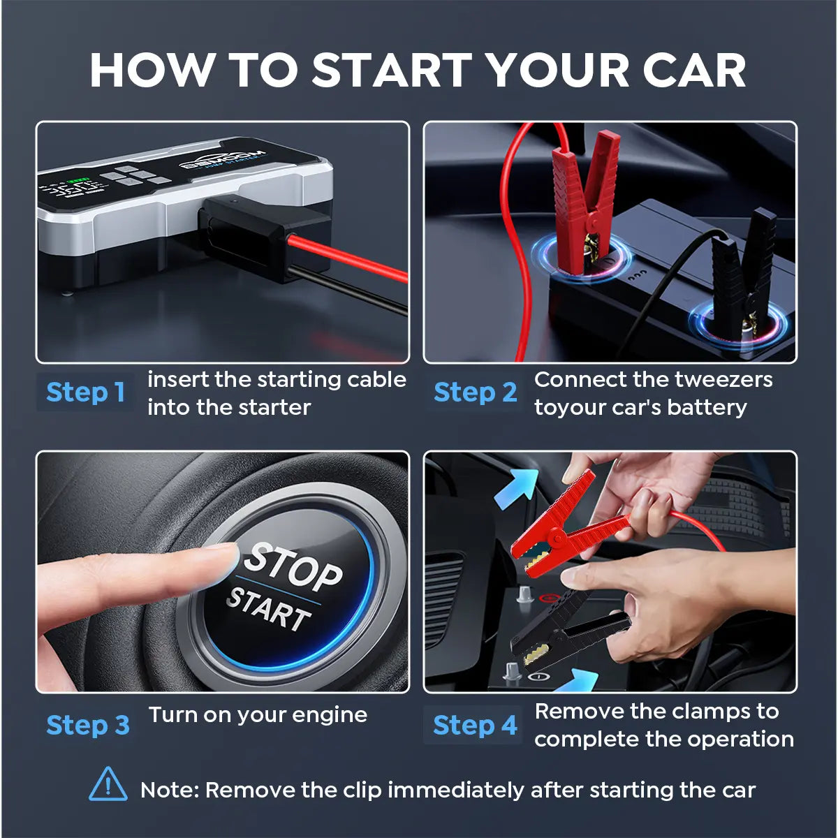  7000A Car Jump Starter with Air Compressor and Tire Inflator, 12V Battery Charger with LCD Display, Multi-Functional Auto Jump Starter with LED and Smart Charging