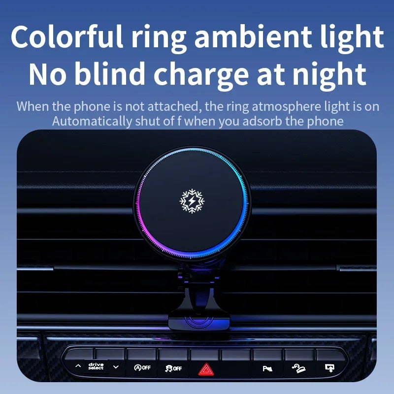 Ice Cooling Magnetic Wireless Car Charger Fast Charging Station for Magsafe Iphone 16 15 14 13 12 Pro Max Car Phone Holder Stand