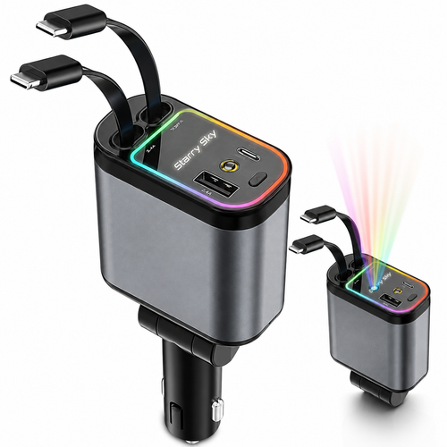 4 in 1 Car Charger with a star light LED feature