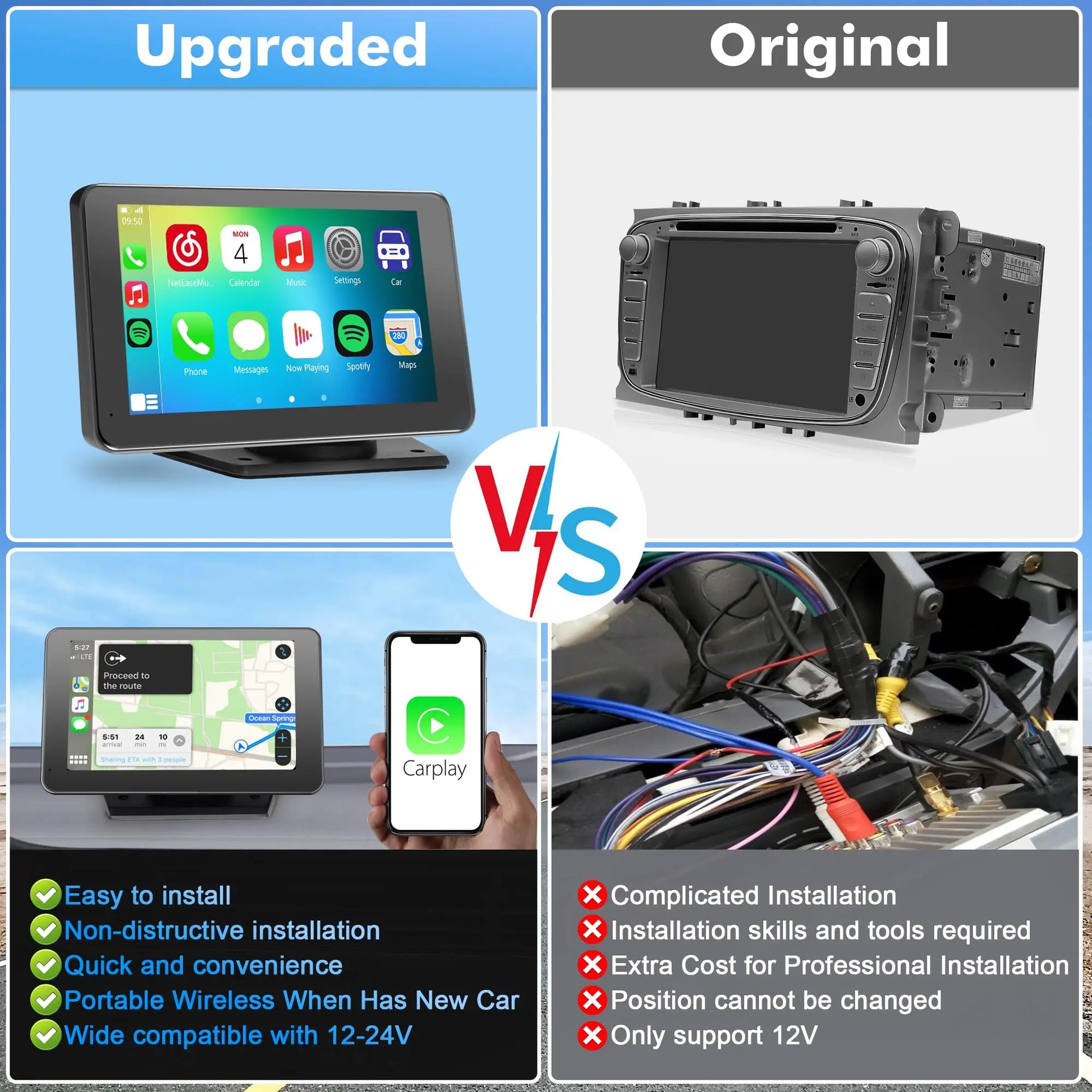 Upgraded Wireless CarPlay Screen for Android & iPhone - Premium Portable CarPlay Adapter for Enhanced In-Car Entertainment and Media Experience