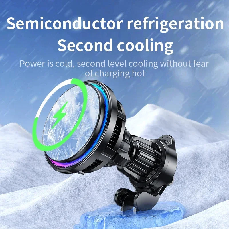 Ice Cooling Magnetic Wireless Car Charger Fast Charging Station for Magsafe Iphone 16 15 14 13 12 Pro Max Car Phone Holder Stand