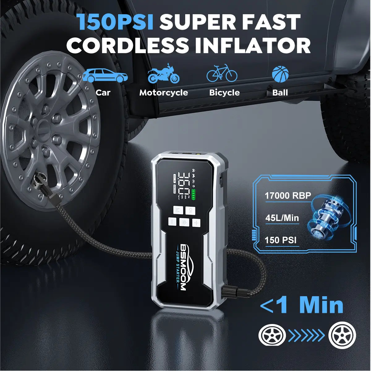  7000A Car Jump Starter with Air Compressor and Tire Inflator, 12V Battery Charger with LCD Display, Multi-Functional Auto Jump Starter with LED and Smart Charging