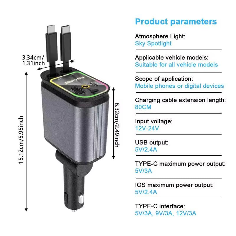 4 in 1 Car Charger with a star light LED feature
