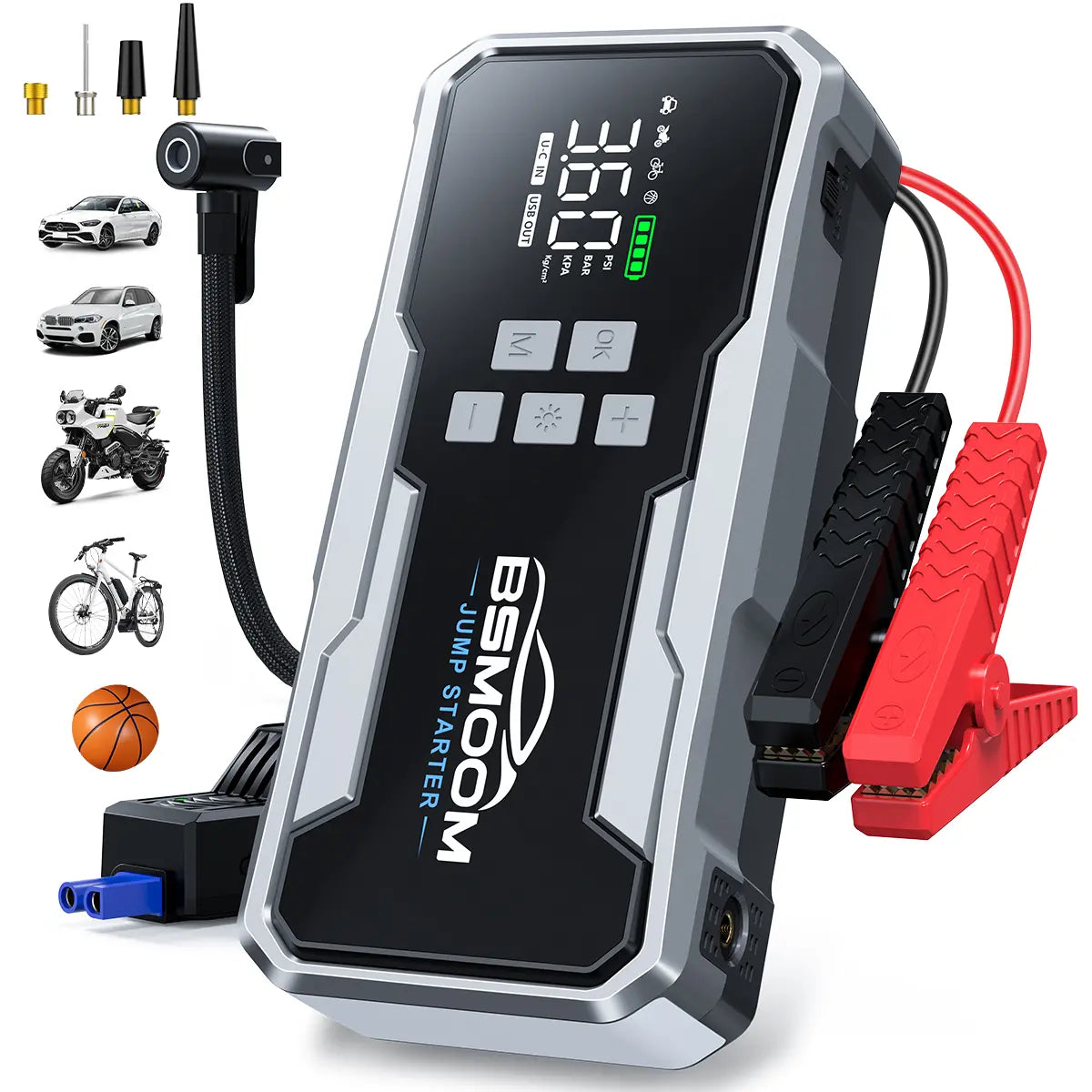  7000A Car Jump Starter with Air Compressor and Tire Inflator, 12V Battery Charger with LCD Display, Multi-Functional Auto Jump Starter with LED and Smart Charging