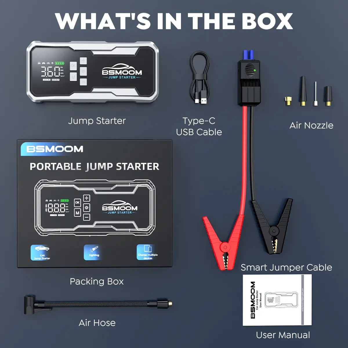  7000A Car Jump Starter with Air Compressor and Tire Inflator, 12V Battery Charger with LCD Display, Multi-Functional Auto Jump Starter with LED and Smart Charging
