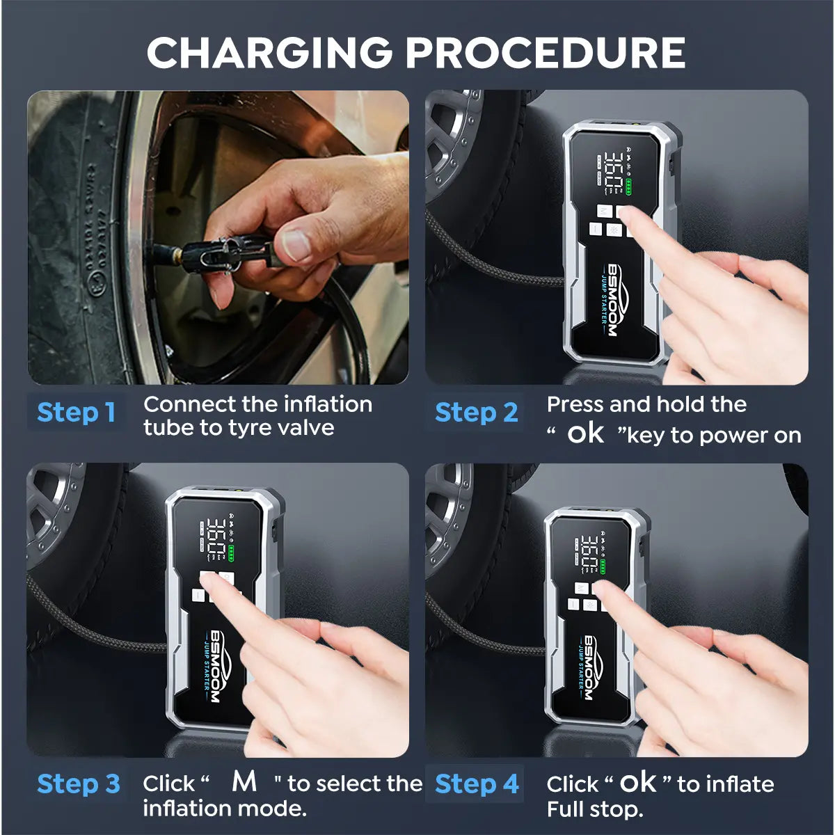 7000A Car Jump Starter with Air Compressor and Tire Inflator, 12V Battery Charger with LCD Display, Multi-Functional Auto Jump Starter with LED and Smart Charging